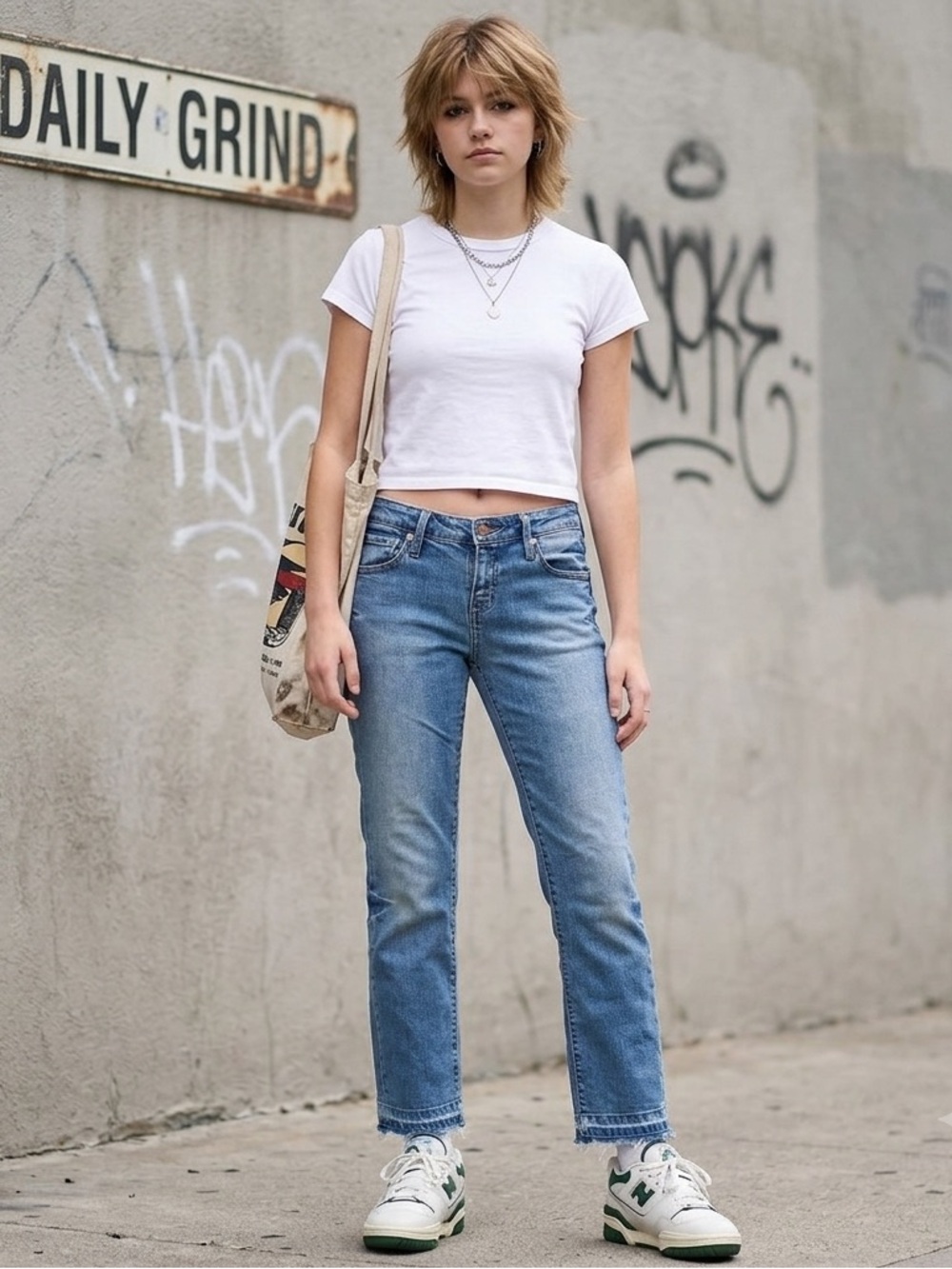 HINT Straight-Leg High-Rise Jeans in Medium Blue, Size 9 Junior Denim